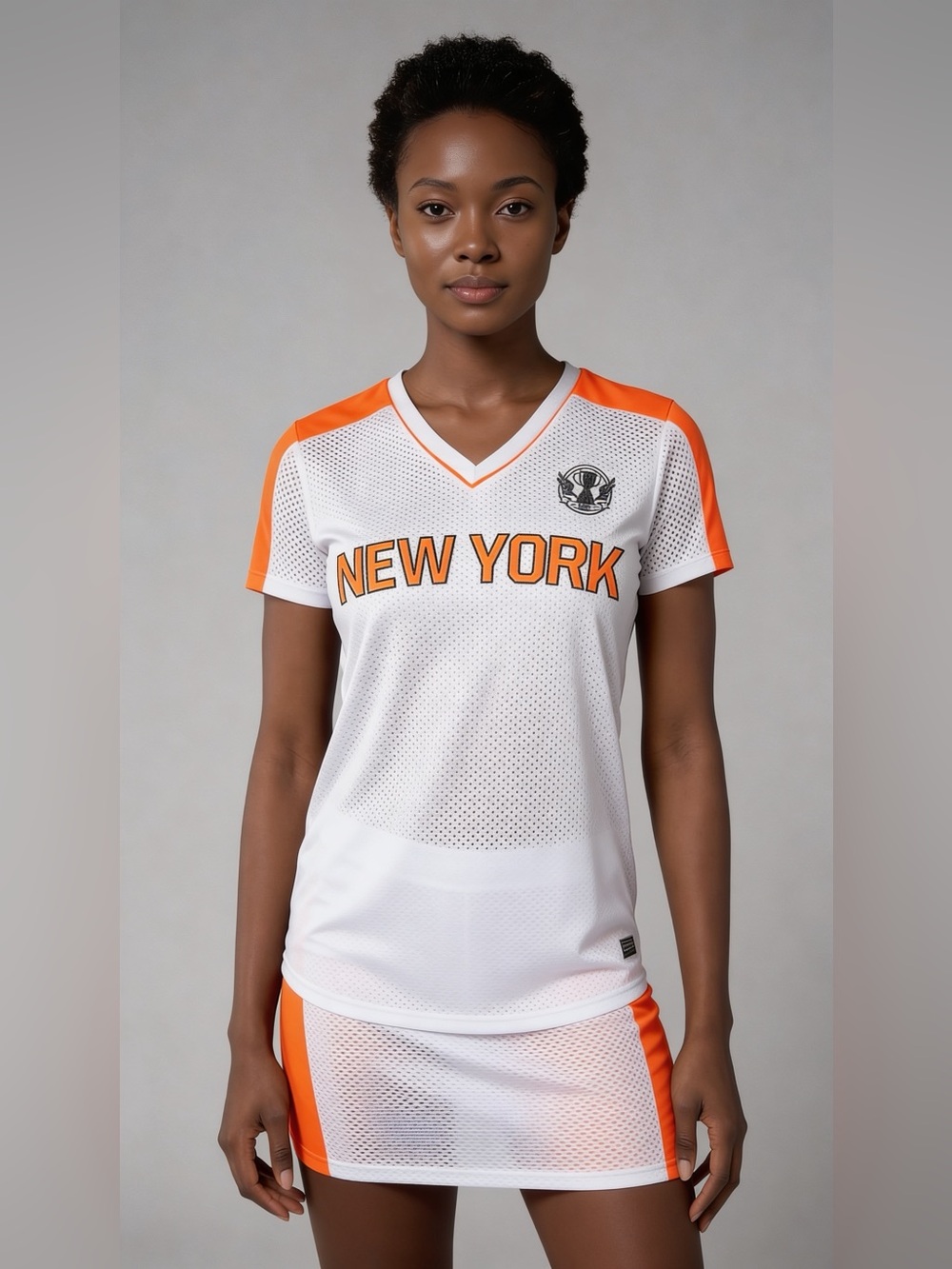 Love White & Orange 'New York' Mesh V-Neck Women's Jersey